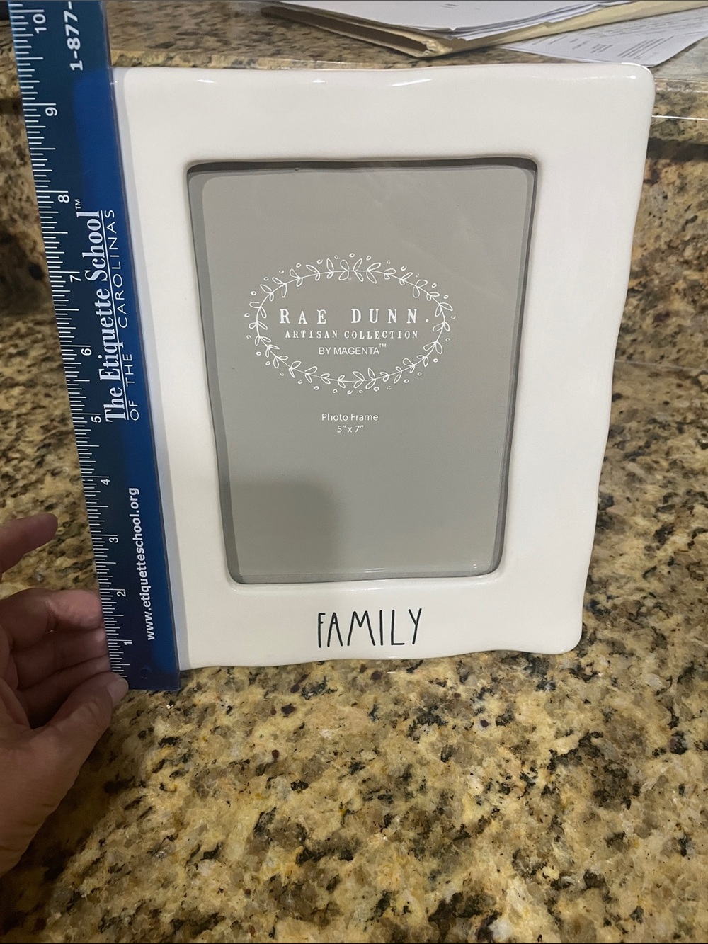 Rae Dunn White Ceramic Photo Frame with 'FAMILY' Lettering